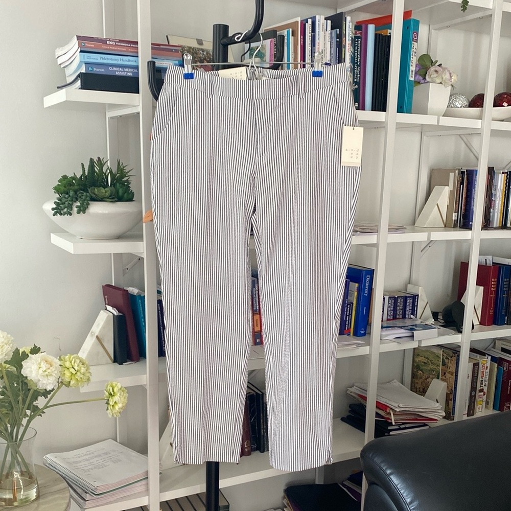 A New Day Womens Striped Pants Size 12R Side Zip Skinny Ankle Black White NWT
